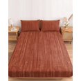 thumbnail image 2 of Twin Sze Fitted Sheet Set - Brick Red 2 Piece Bedding Sets 16" Deep Pocket Fitted Sheet with 1 Pillowcase, Pure Color Stripes Linen Texture Modern Simple Brushed Microfiber Hotel Luxury Bed Sheets, 2 of 9