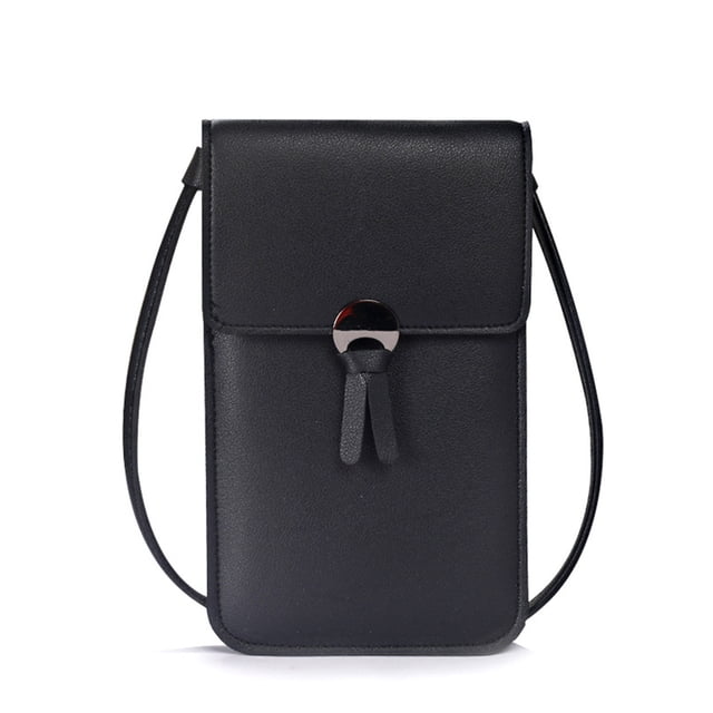 Bolsa de teléfono táctil para mujer, bolso de hombro de cuero mini, transparente, negro