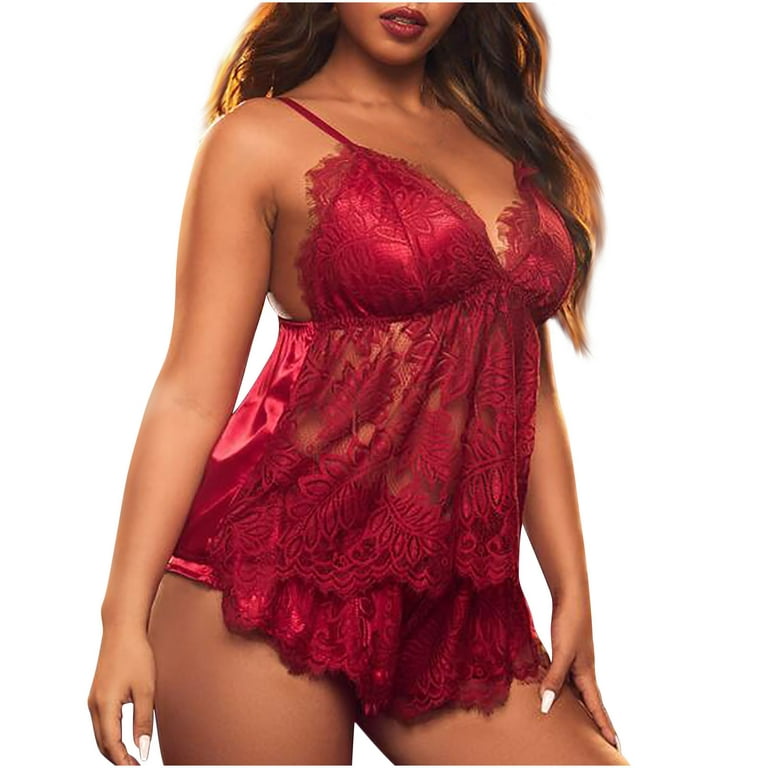 Plus Size Sexy Costumes for Women Net Lingerie for Women Women's Lingerie  Sexy Women Lingerie Sexy Chemise Nightgown Wine