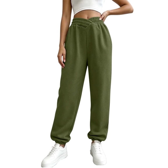 Inleife Women's Fashion Solid Color Bundling Of Feet Trousers Drawstring Full Length Cuffed Pants with Pocket