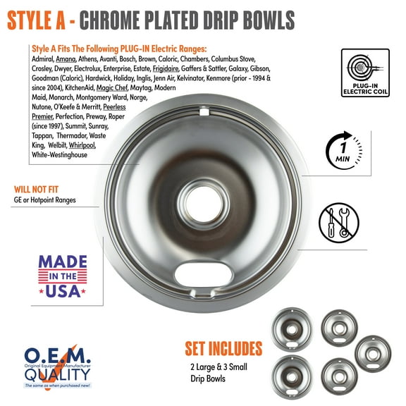 Range Kleen 12565X Economy Style A Chrome Plated Drip Bowls, 5 Pack