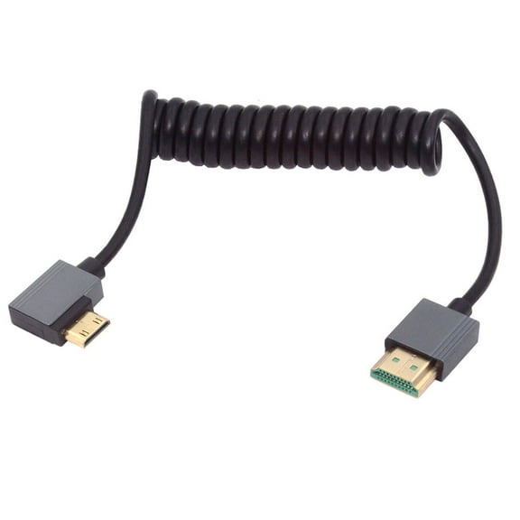 Xiwai 90 Degree Right Angled Mini HDMI 2.1 Male to HDMI Male 8K 60hz Stretch Coiled Cable 100cm for HDTV Computer Laptop Monitor