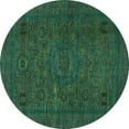 thumbnail image 1 of Ahgly Company Machine Washable Indoor Round Abstract Turquoise Blue Modern Area Rugs, 6' Round, 1 of 4