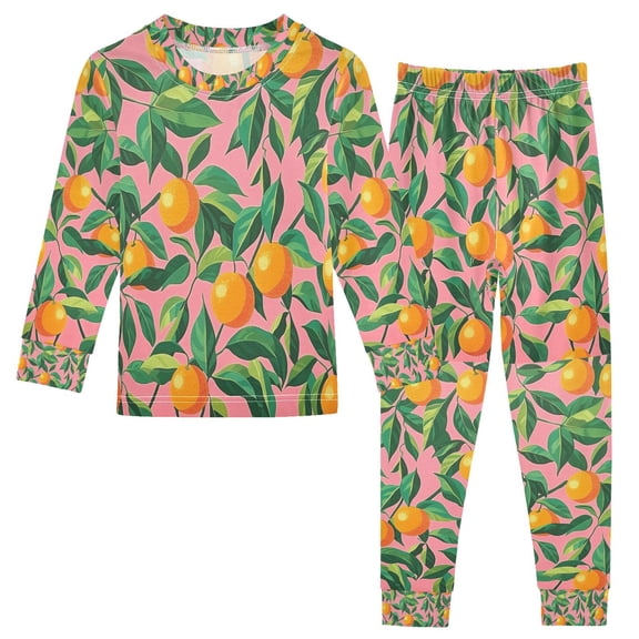 FORMRS Long Sleeve Top and Pants Pajama Set for Niños 2-Piece Sleepwear, Sizes 18M-8Y, Pink Oranges