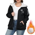thumbnail image 2 of Women's Plus Size Hooded Sweatshirts Printed Graphic Long Sleeve Fleece Lined Zipper Jacket Coat with Pockets (3XL, Black), 2 of 5