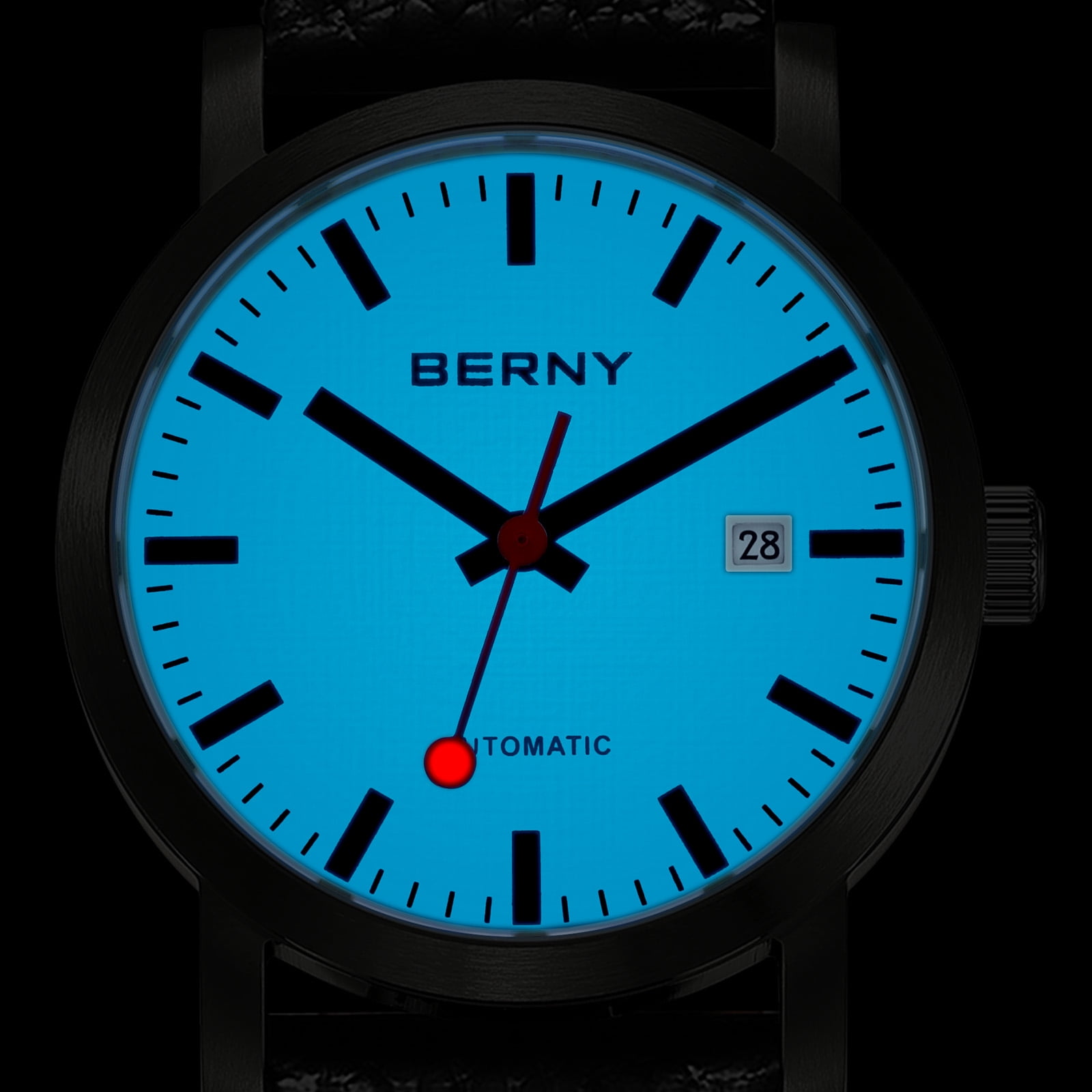 BERNY Automatic Watches for Men, Luxury Self Winding Mechanical Dress Leather Watch with Date, Sapphire Crystal, Luminous, Stainless Steel, 50M Waterproof, Minimalist Mens Watches (Black)
