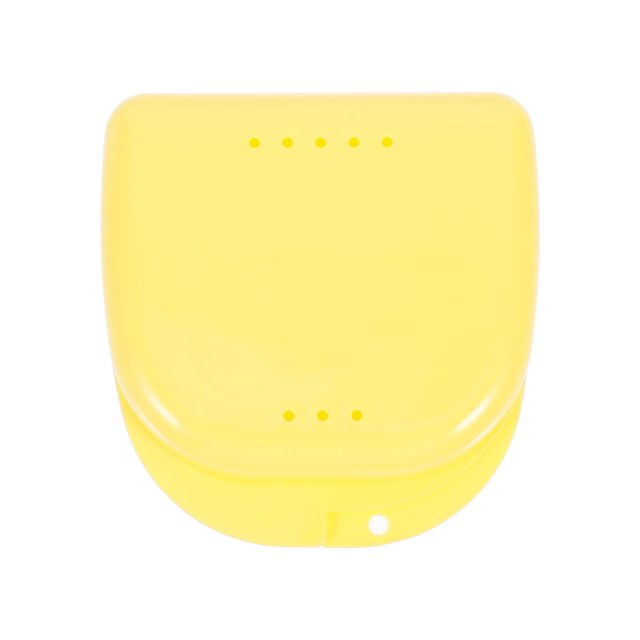 MasteelfCA Retainer Case With Vent Holes and Hinged Lid Snaps Mouth Guard Case Orthodontic Dental Retainer Box Denture Storage Container (Yellow)