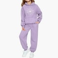 thumbnail image 2 of Girls 2 Piece Outfits Christmas Printed Funny Hoodie and Joggers Pant Set Tracksuit Loose Sweatsuits with Pockets (5-6 Years, Purple 01), 2 of 5