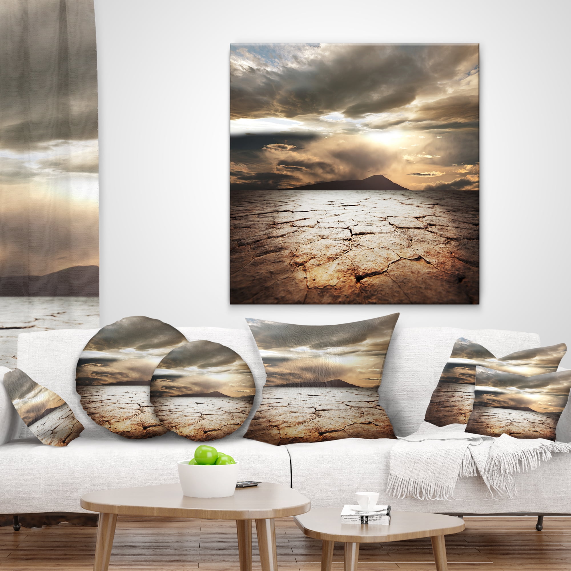 Designart Drought Land with Cloudy Sunset - Landscape Printed Throw Pillow - 16x16