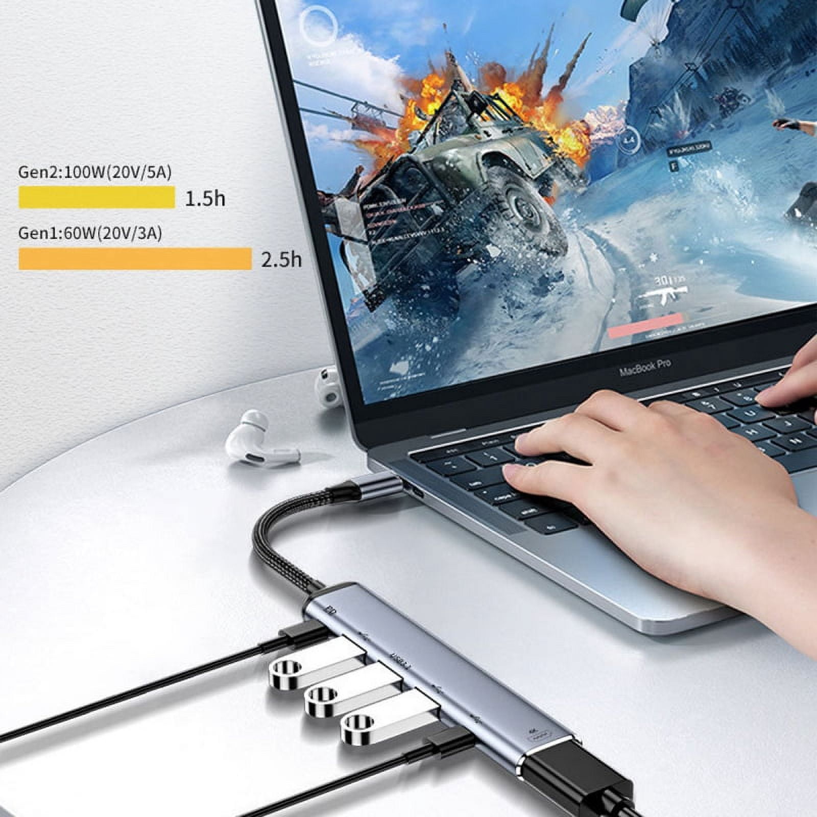 FVH USB-C Type C to HDMI 4K Dual USB 3.0 HUB Converter HDTV Multiport Adapter 60hz with Female 100W PD Power Port
