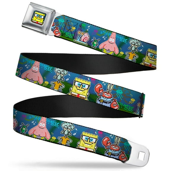 Pixelated SpongeBob Nerd Pose Full Color Blue SpongeBob & Friends 8 Bit Seatbelt Belt