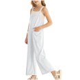 thumbnail image 4 of ZACPNCV Girls Casual Jumpsuits Spaghetti Strap Sleeveless Loose Romper Long Pants with Pockets Kids Clothes White 5-6 Years, 4 of 8