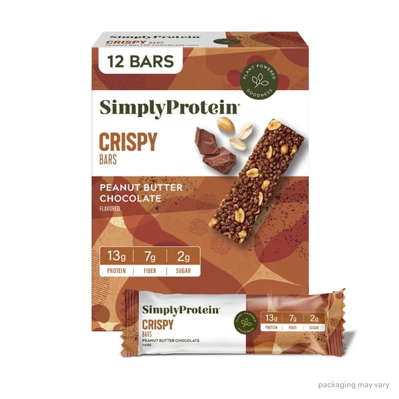 Simply Protein Peanut Butter Chocolate Protein Bars, Low Carb/ Sugar, High Fiber, Vegan Snacks, 12-Pack