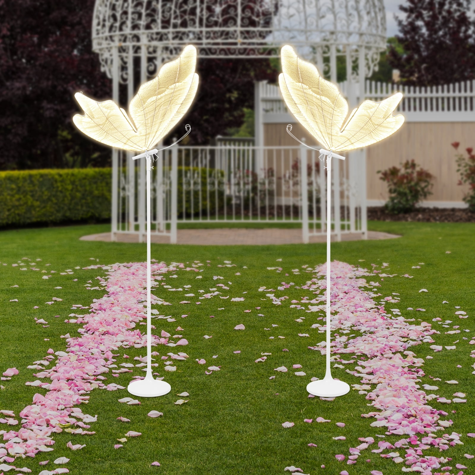 Butterfly Floor Lamps 2-Pack, 80cm/31.5in Height, Paint-Sprayed Iron with White Gauze, Warm LED & Anti-Slip Base, Ideal for Weddings/Stages/Hotels