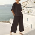 thumbnail image 2 of TAGOLD Womens Capris Jumpsuit Solid Color Short Sleeve Round Neck Top Long Pants Set, 2 of 5