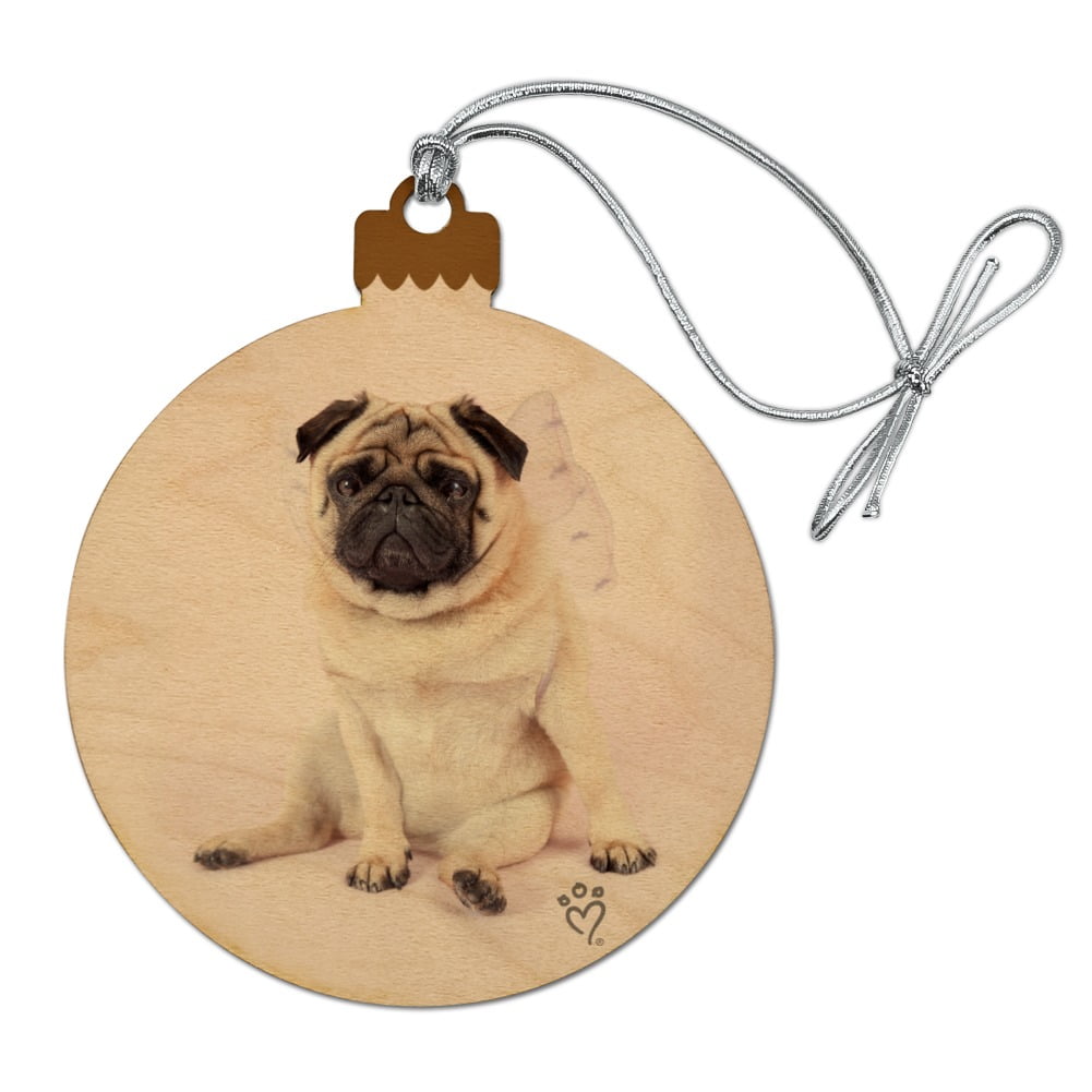 Pug Puppy Dog with Angel Wings Pink Wood Christmas Tree Holiday