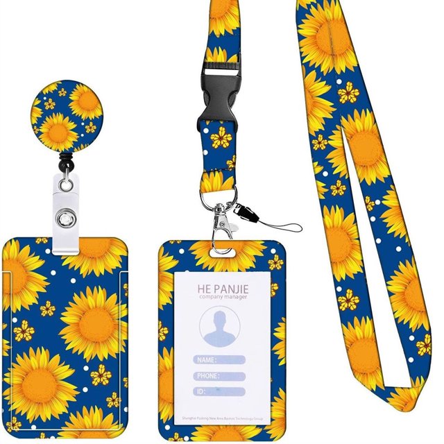 LCXmlly Card Cover 1 Set ID Badge Holder with Lanyard, Retractable Reel Clip, Convenient Flower Pattern, for Office