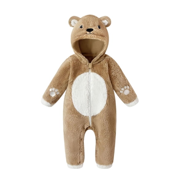 Solthread Baby Boys Bear Onesie Hooded Zip Front One Piece Romper Animal Costume Infant Outfit for Fall Dress Up