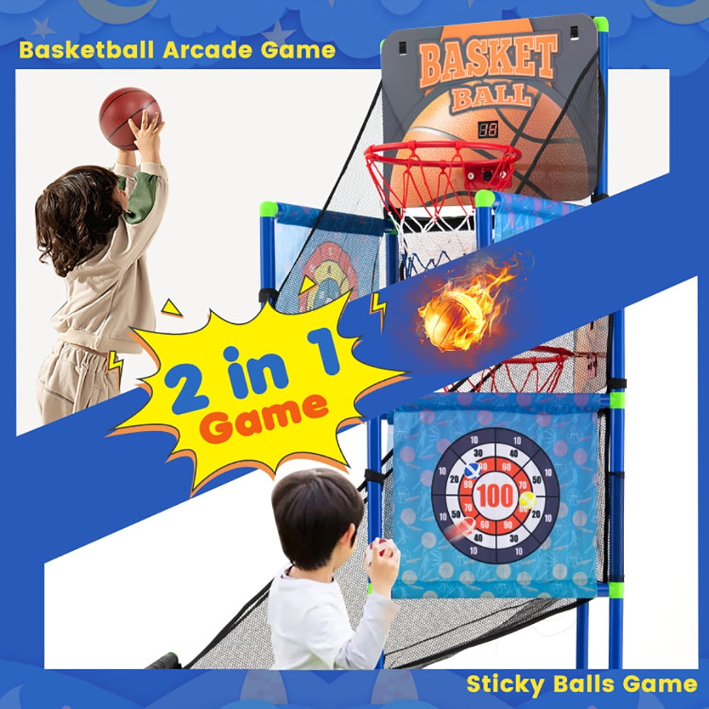 Spaco Kids Basketball Arcade Game, Basketball Game with Electronic Scoreboard and Sound Effect, Indoor Basketball Hoop Arcade, Blue