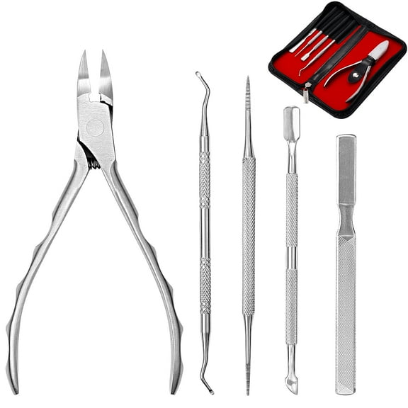Ingrown Toenail Clippers with Straight Blade, Nail Clippers for Thick Nails and Ingrown Toenails - High Temperature Forging Stainless Steel Toe Nail Tools(5pcs/set)