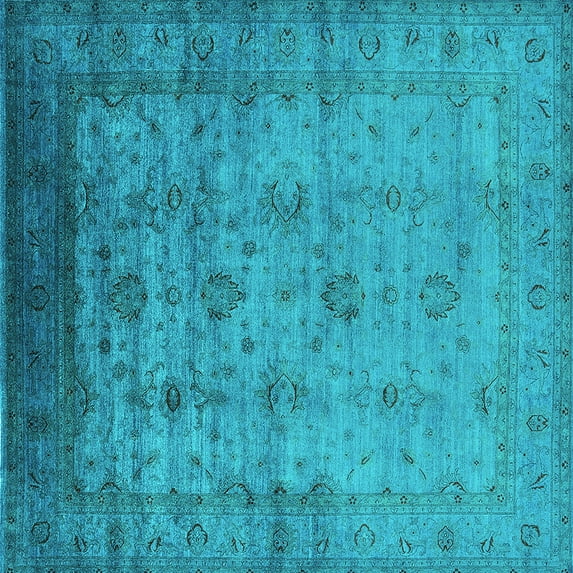 Ahgly Company Indoor Square Oriental Turquoise Blue Industrial Area Rugs, 8' Square