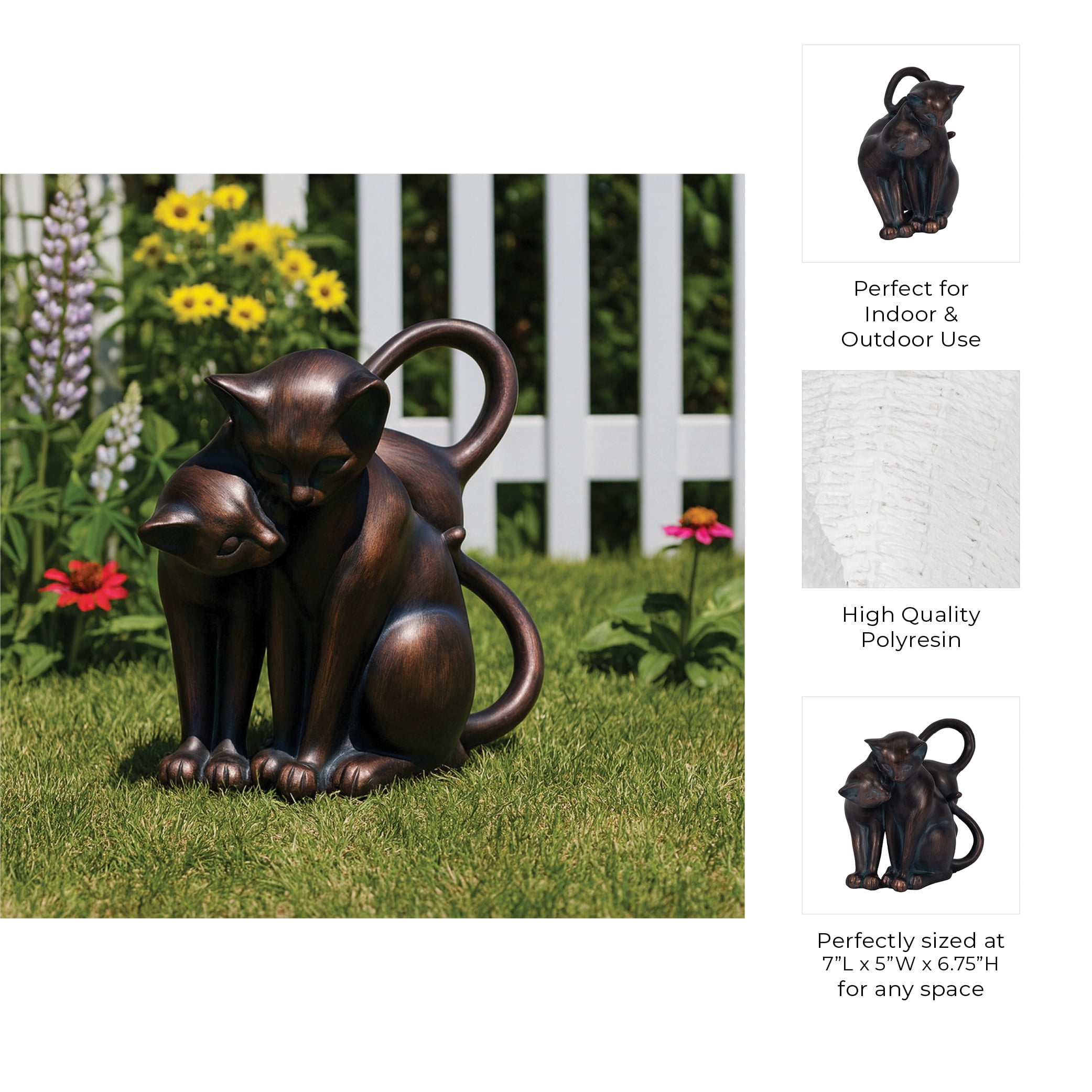 Whimsical Cuddling Cats Figurine for Garden Decor - Resin Figurine for Front Porch, Patio, and Backyard Decoration - Decorative Garden Statue for Yard Art and Walkway Display - 7", Bronze