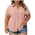 thumbnail image 3 of Horkkom Womens Summer Tops Plus Size Short Sleeve Button Down Shirts Casual Solid Color Loose Blouses with Pocket XXXXL, 3 of 8