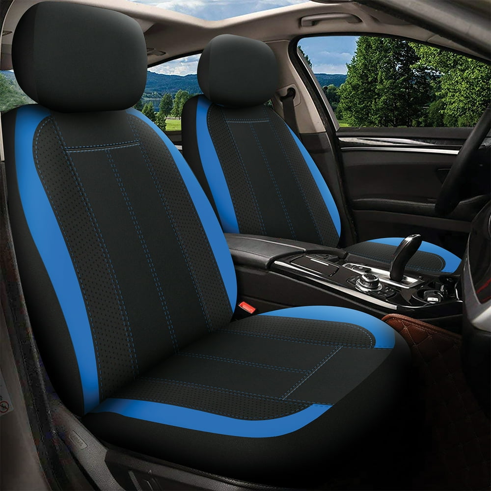 "Auto Drive 2 Piece Seat Covers and Headrest Covers, Black and Blue