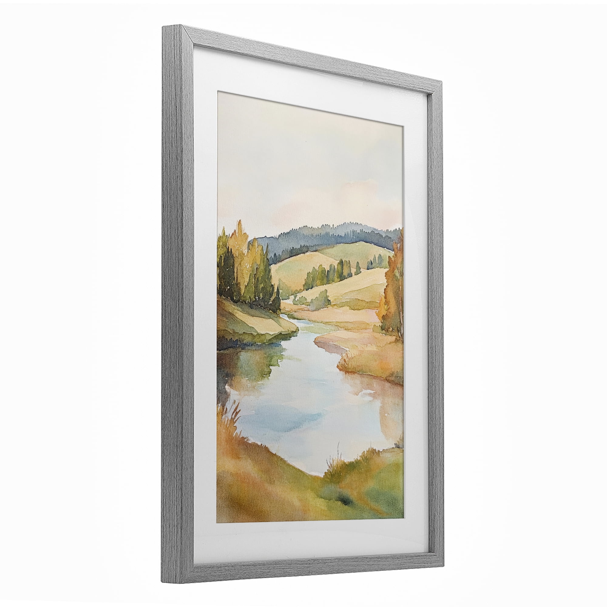 Stupell Industries Serene Watercolor Lake Escape Gray Framed Print Under Glass, design by Petal Prints Design