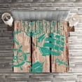 thumbnail image 2 of Ambesonne Nautical Quilted Coverlet 3 Pcs, Shell Helm and Ship, King Size, Turquoise and Brown, 2 of 2
