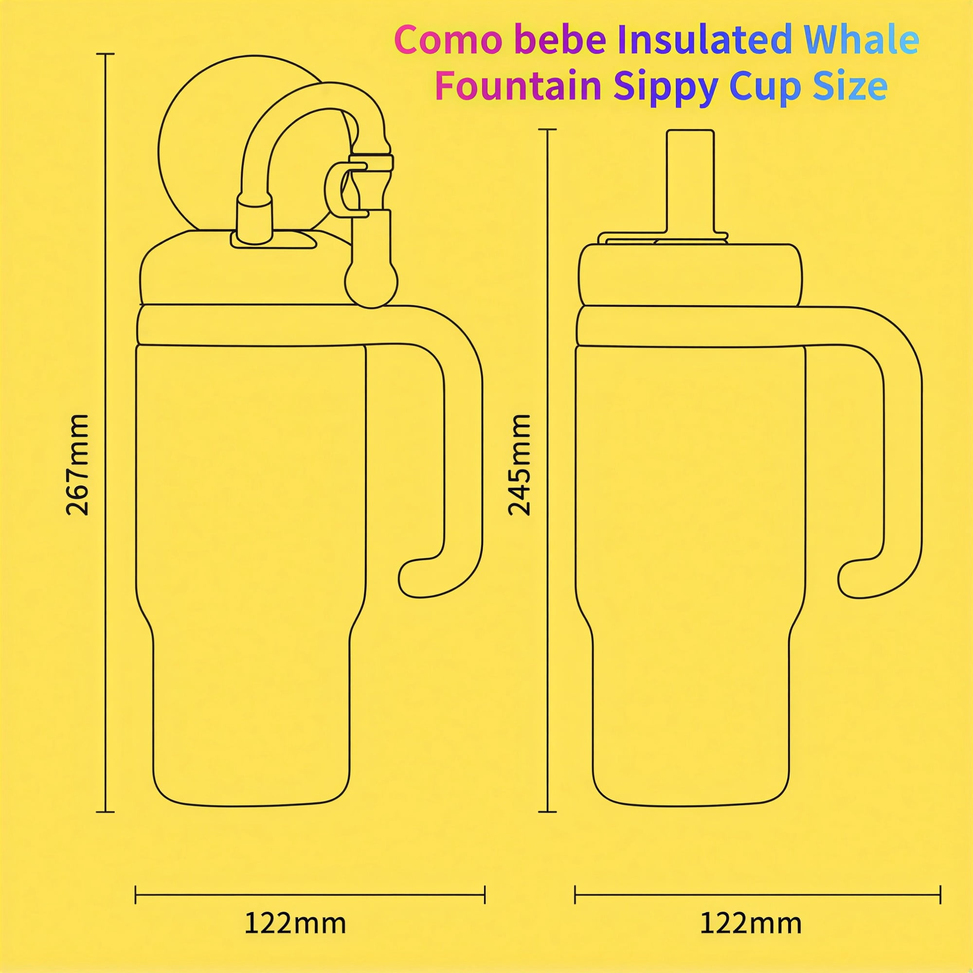 Comobebe 24 oz Insulated Whale Fountain Sippy Cup, 316 Stainless Steel Leak-Proof with 2 Lids, Fits Car Cup Holders, Green Dinosaur for Kids Teens Adults (Orange little bear)