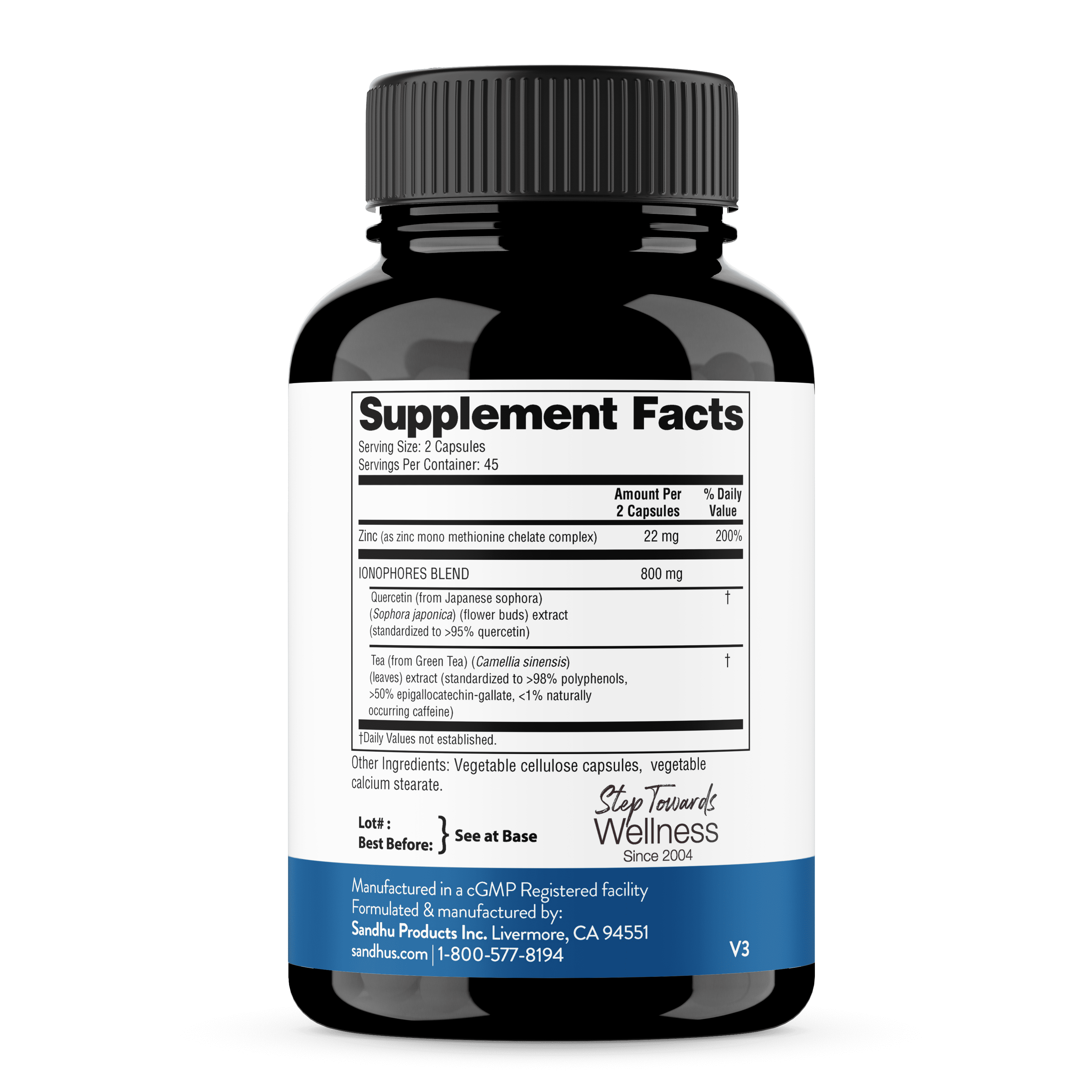 Sandhu's BioZnQ, 900mg of Quercetin & Green Tea Extract with 22mg of Zinc, Immune Support, 90 Ct