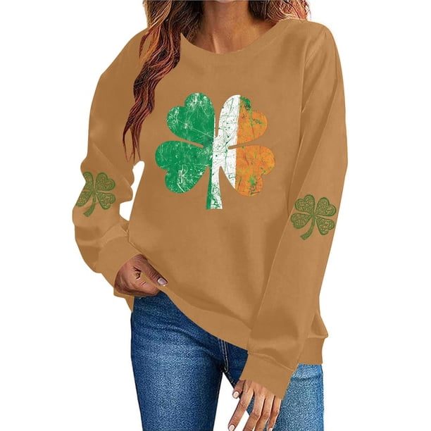 TaTaai Womens St Patricks Day Sweatshirt Long Sleeve Crewneck Casual Pullover Holiday Print Fleece Lined Top Gift