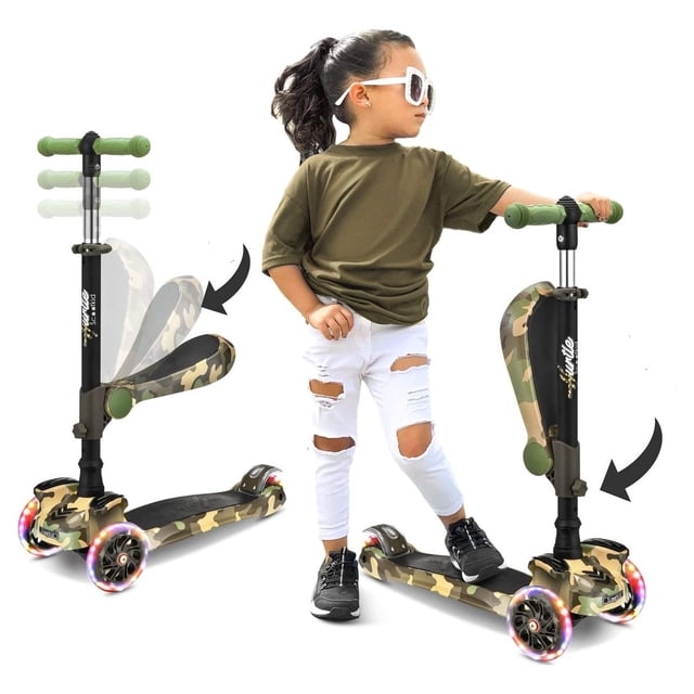 Hurtle ScootKid Trottinette Jouet pour Enfant et Tout-Petit à 3 Roues avec Lumières de Roue à DEL, Camouflage
