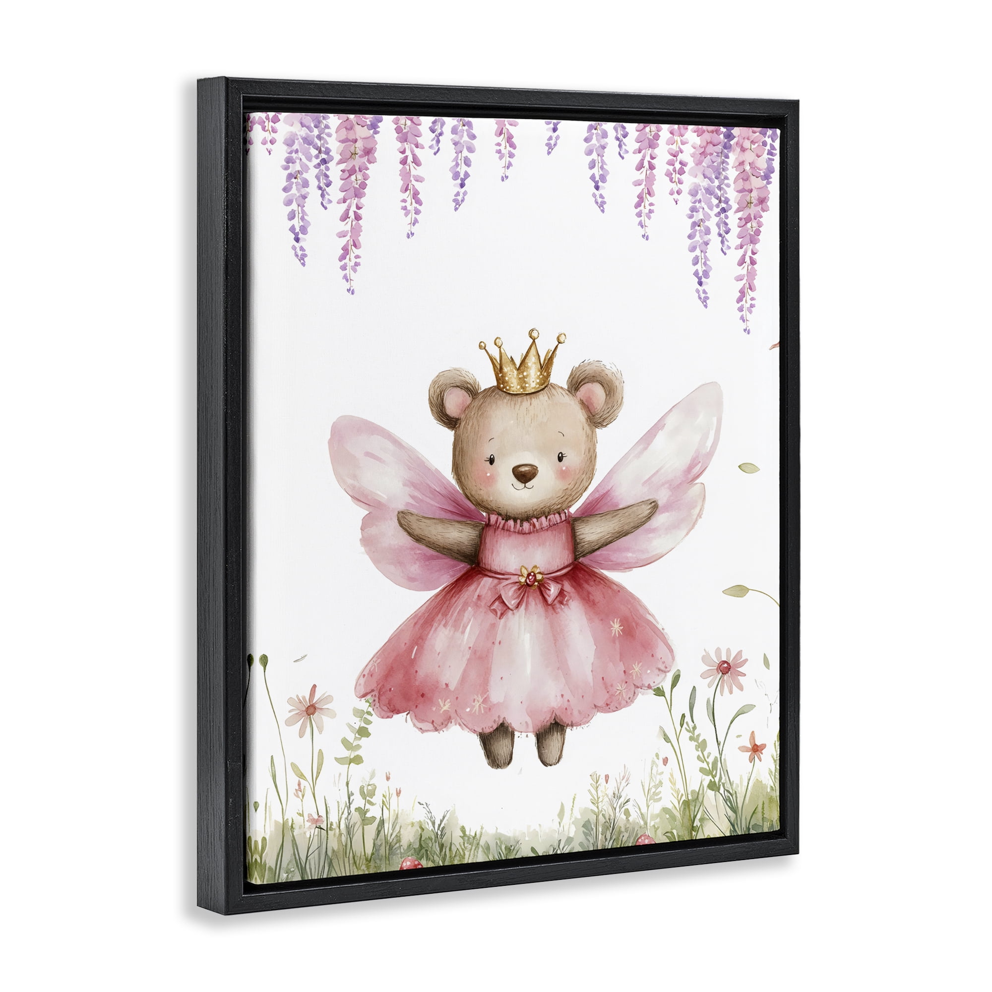Stupell Industries Woodland Bear Forest Fairy Black Framed Floater Canvas Wall Art, design by LSR Design Studio