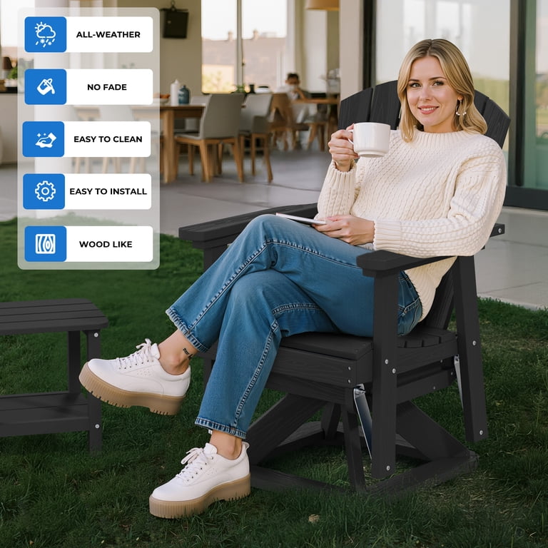 Serwall HDPE Swivel Glider Chair, All-Weather Black photo 4