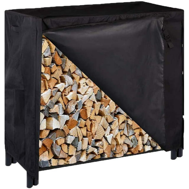Housse de Support à Bois 4 Pieds Housse de Support à Bûches Extérieur Robuste Imperméable Coupe-Vent Housses de Rangement en Bois avec Fermeture Éclair Protection Tous Temps Noir (4 Pieds-48.5x25.5x43.5)