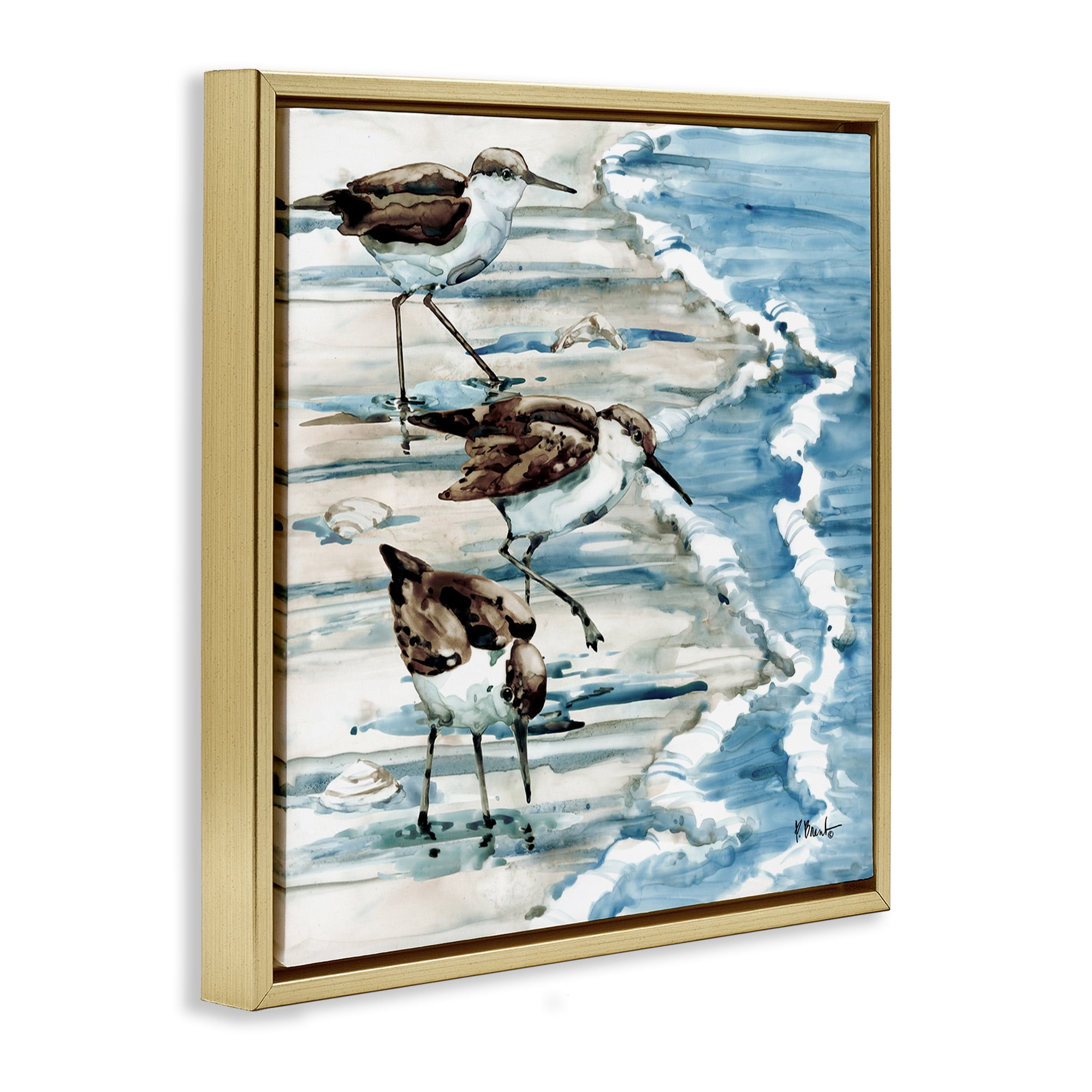 Stupell Industries Rockhampton Sandpipers Beach Ripples Animals & Insects Painting Gold Floater Framed Canvas Art Print Wall Art, 25 x 25