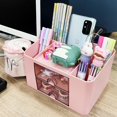 thumbnail image 4 of Caja de almacenamiento de escritorio rosa, caja de almacenamiento de escritorio ordenada, caja de almacenamiento de papelería de escritorio estilo cajón, portalápices de gran capacidad, adecuado par, 4 of 5