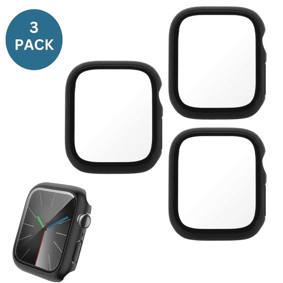 3PCS Qixxronics Case for Apple Watch Series SE (44mm) with Built-in Tempered Glass Screen Protector