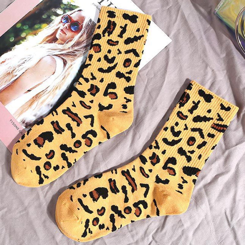 Autumn Winter Personality Female Socks Cotton Leopard Print Neutral Color 