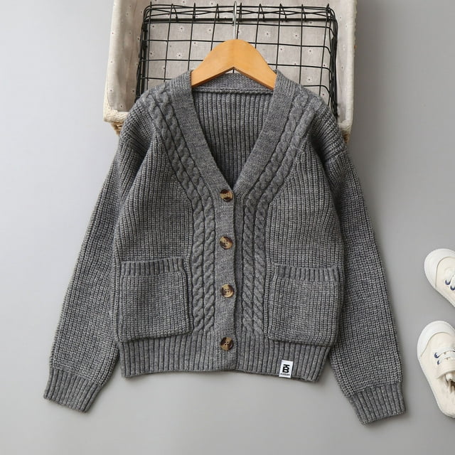 Cardigan Tricoté à la Mode et Chaud, Chandail à Manches Longues pour Enfants Moyens et Grands