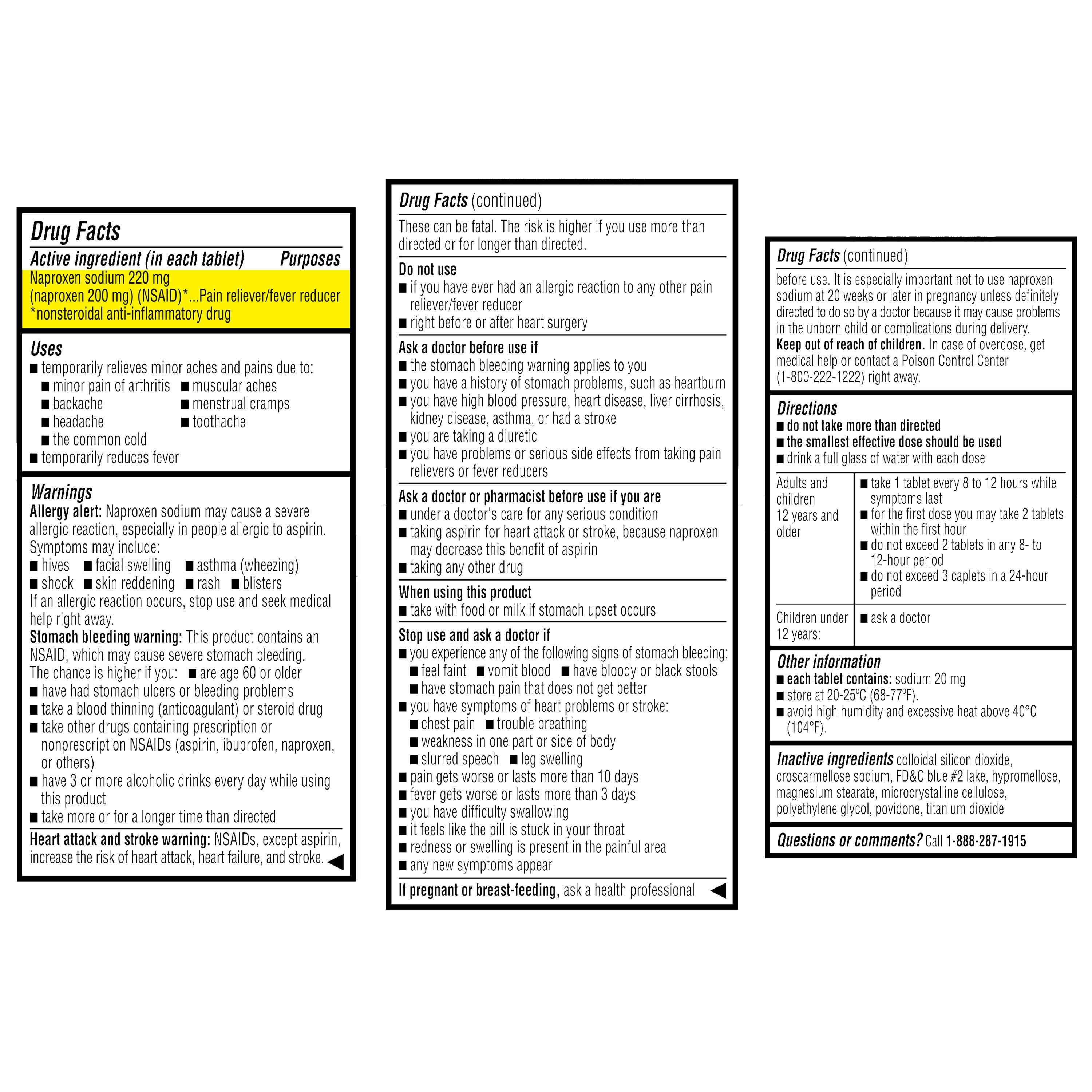 Equate All Day Back & Muscle Pain Relief Naproxen Sodium Tablets, 220mg, 90 Count, Compare to Aleve® Back and Muscle Pain Tablets Active Ingredient