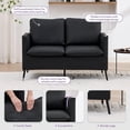 thumbnail image 6 of LAZZO 46" Faux Leather Loveseat Sofa, Mid-Century Modern 2-Seater Couch with 2 Pillows for Small Spaces Living Room Bedroom Office, Black, 6 of 7