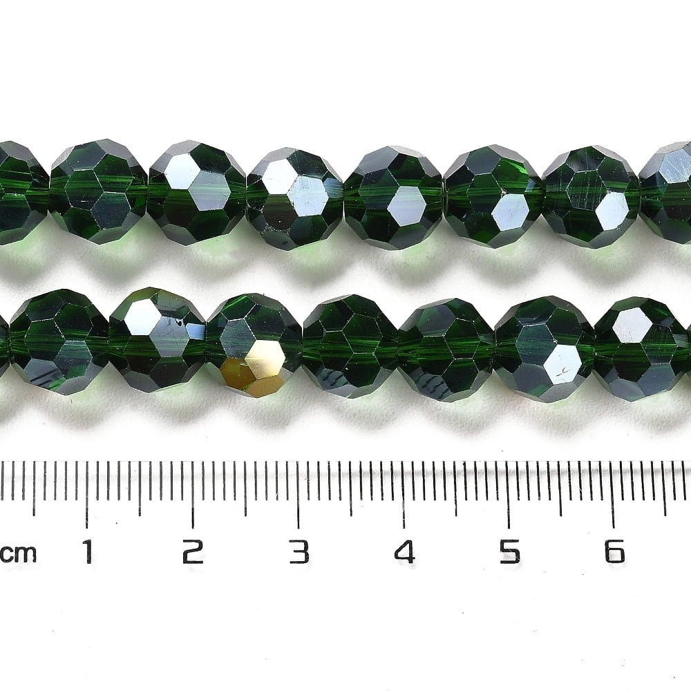 10Strand Transparent Glass Beads 32 Facets AB Color Plated Round Sea Green 10x8.5~9mm Hole: 1.6mm 67pcs/strand 23.62''(60cm)
