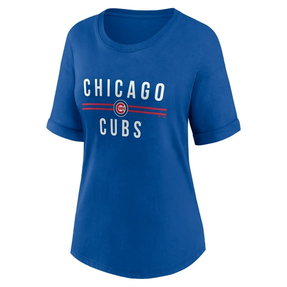 Chicago Cubs Women's Royal Out Run Bi-Blend Rolled Cuff T-Shirt, Up to Size 3XL