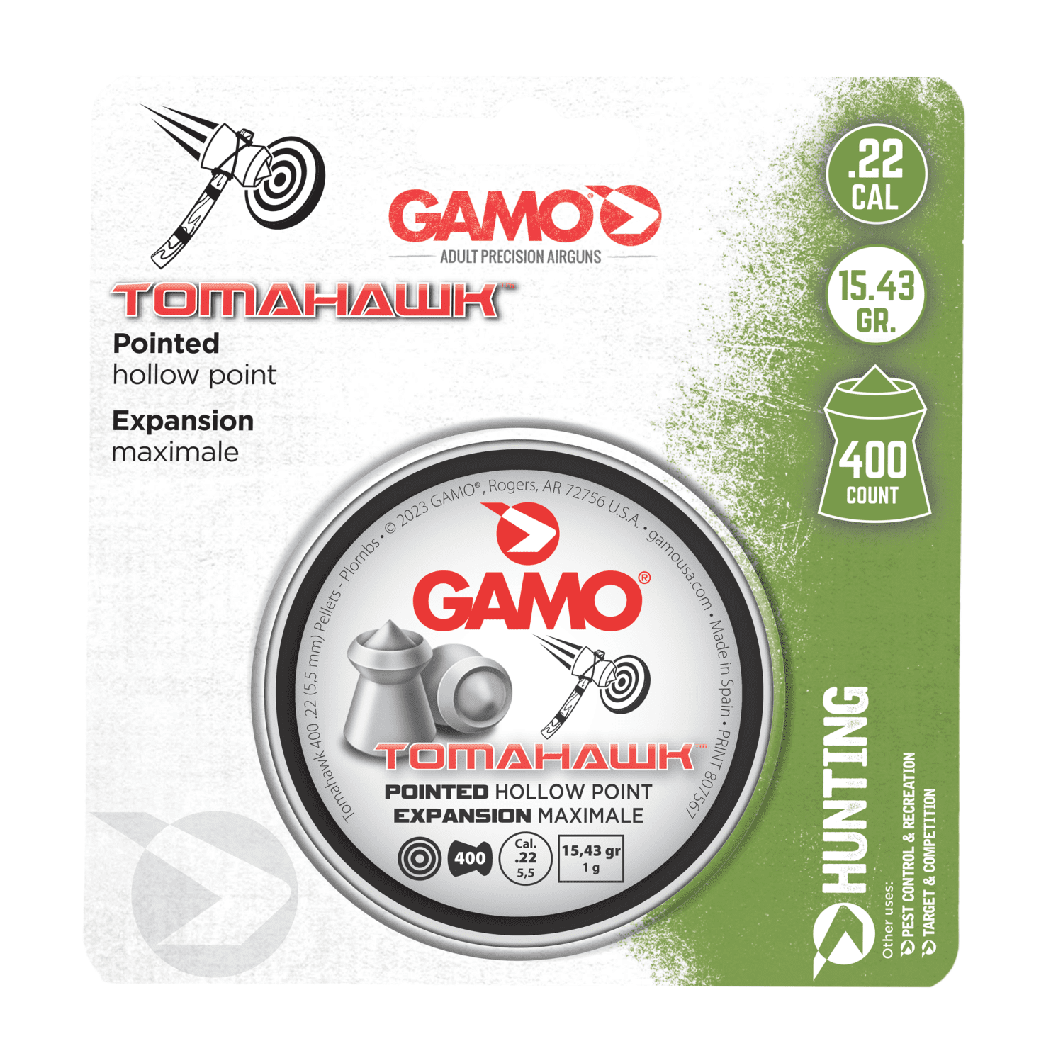 GAMO Tomahawk Pointed HP .22 400 Count (15.43 gr), 6322545CP54
