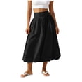 thumbnail image 2 of YSUEJPF Women's Bubble Midi Skirt Elastic Waist Puffy Hem Skirt Solid Casual Beach Skirts, 2 of 6