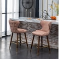 thumbnail image 2 of Nevis Pink Faux Leather Counter Stool Set (2), Mid-Century Modern, Tufted, Nailhead Trim, 24.5" Seat, Walnut Legs, Kitchen or Bar, 2 of 15