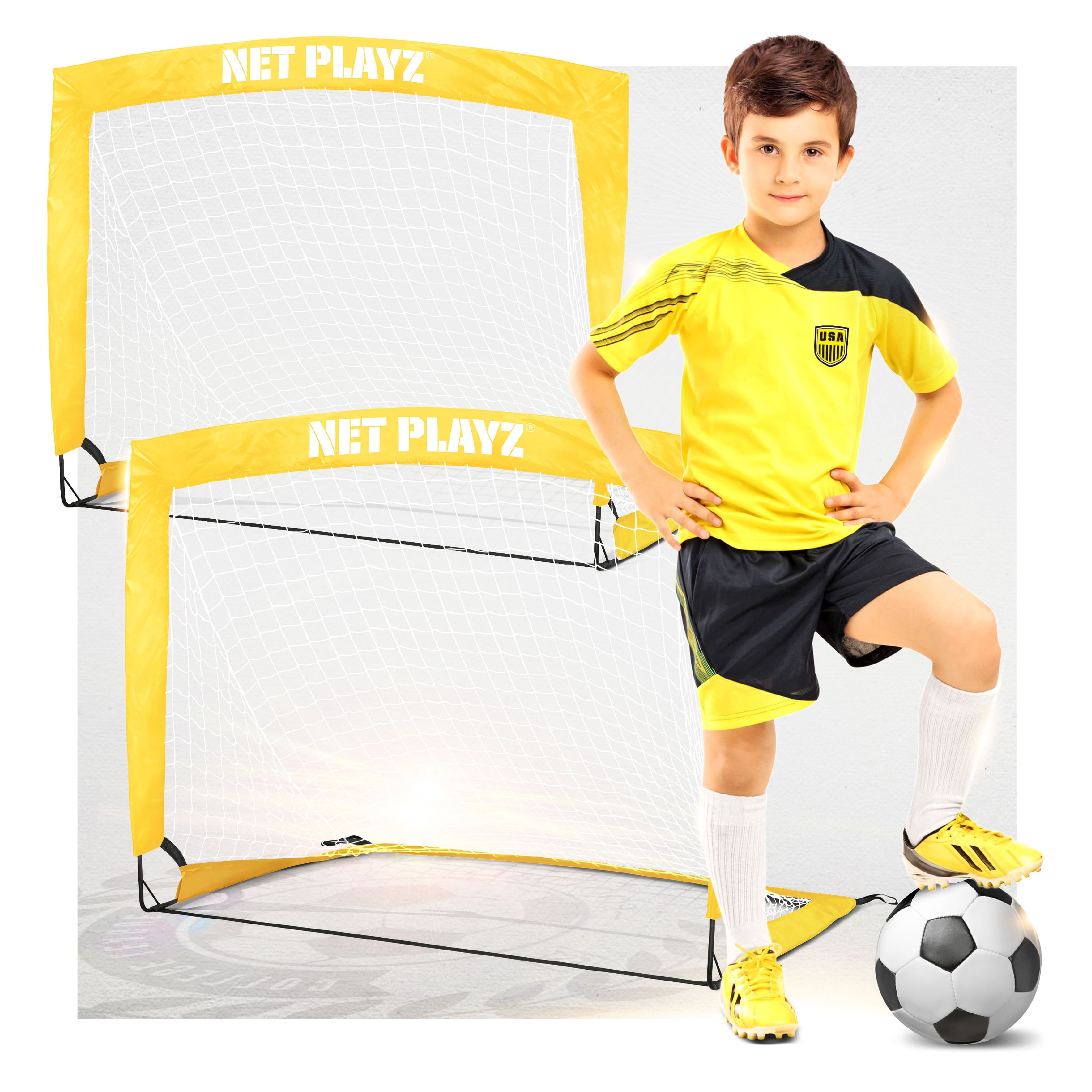 Pump & Pegs Kids Child Instant Pop Up Portable Football Soccer Goals Nets Ball 